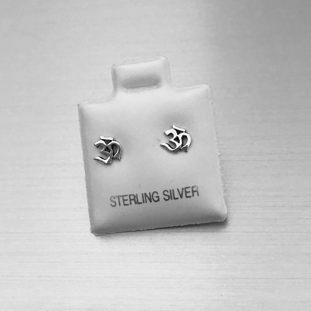 Sterling Silver Tiny Om Stud Earrings - image 1
